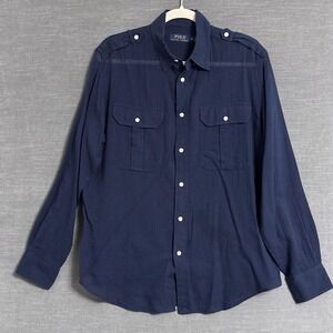 Polo Ralph‎ Lauren Top M Blue Utility Military Classic Preppy Nautical Coastal